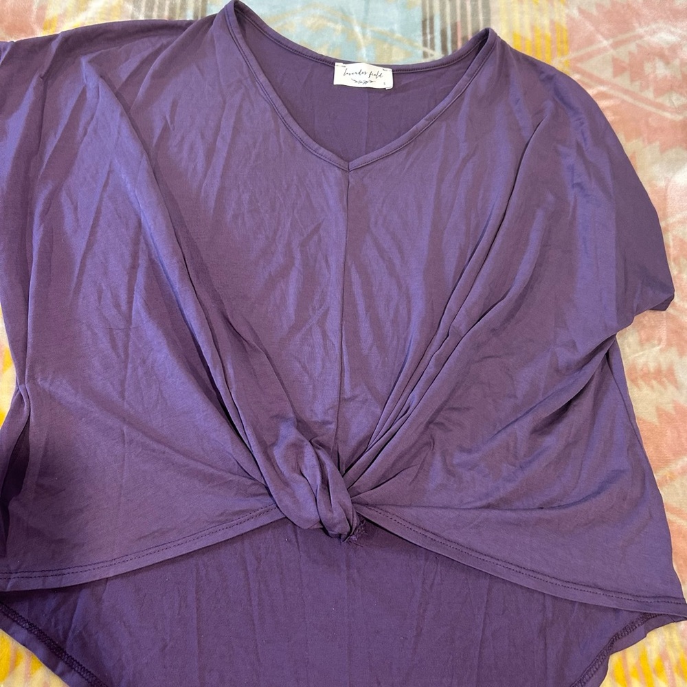Lavender Field Purple Sleeveless Tie Front Blouse